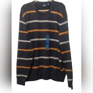IZOD -NWT, Forest Green Sweater W/Gold & Silver Stripes, Long Sleeve, Crew Neck